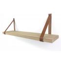 Eiken wandplank massief recht 80 x 25 cm inclusief leren riemen bruin