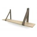 Eiken 18mm wandplank recht 110 x 20 cm inclusief leren riemen bruin