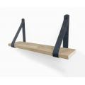 Steigerhout wandplank gebruikt 60 x 20 cm inclusief leren riemen antraciet