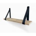 Steigerhout wandplank gebruikt 60 x 20 cm inclusief leren riemen zwart