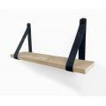 Steigerhout wandplank gebruikt 90 x 20 cm inclusief leren riemen zwart
