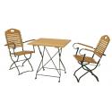 Hardhouten Bistroset met armleuning 70 x 70 cm en groen metalen frame