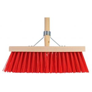 Bezem rood 41 cm met beugel en houten steel 140 cm