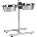 Standaard met 2 rvs 20 cm hondenvoerbakken 20 cm zilver