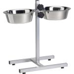 Standaard met 2 rvs 20 cm hondenvoerbakken 20 cm zilver